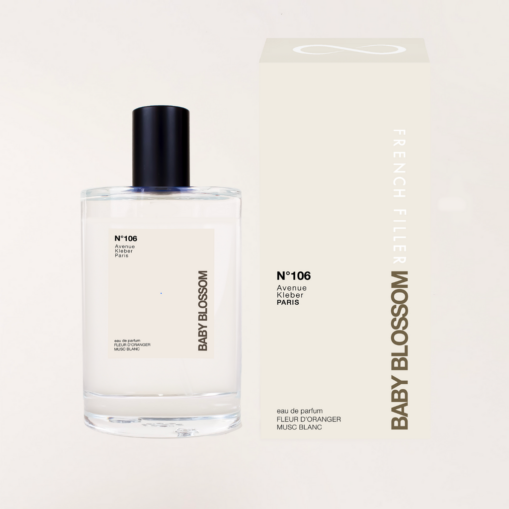Packaging Parfum BabyBlossom 100 ml N°106 – flacon et coffret fleur d'oranger musc blanc, French Filler Beauté